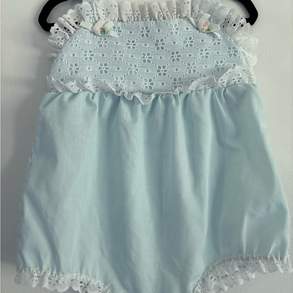 Vintage Blue Romper with Lace Details